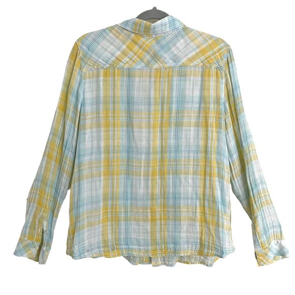Hinge Nordstroms Sz 1X Womens Tunic Top Shirt Turquoise Plaid 100% Cotton Blouse - Picture 5 of 6